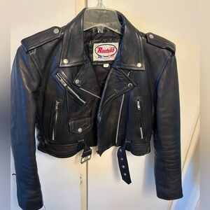 Route 66 Classic Black Leather Biker Jacket